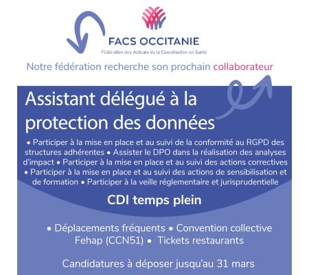 LA FACS OCCITANIE RECRUTE ASSISTANT DELEGUÉ A LA PROTECTION DES DONNÉES (DPO)