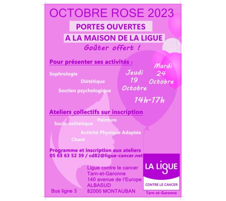 Journées Portes ouvertes à la maison de la ligue contre le cancer les 19 et 24 octobre 2023, Montauban
