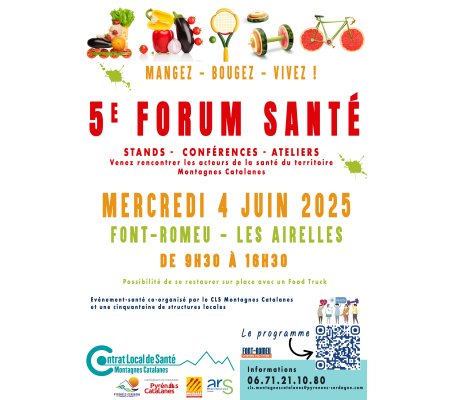 5ème FORUM SANTE CLS MONTAGNES CATALANES - le Mercredi 4 juin de 9h30 à 16h30 à Font-Romeu